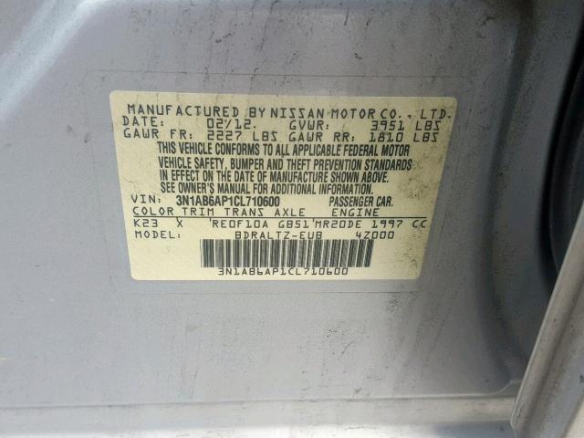 3N1AB6AP1CL710600 - 2012 NISSAN SENTRA 2.0 SILVER photo 10