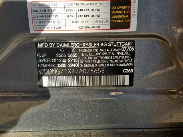 WDDNG71X47A076658 - 2007 MERCEDES-BENZ S550 GRAY photo 10