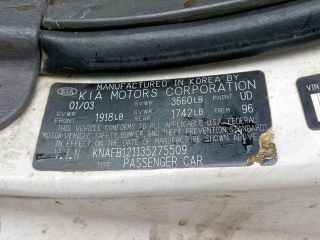 KNAFB121135275509 - 2003 KIA SPECTRA BA GOLD photo 10