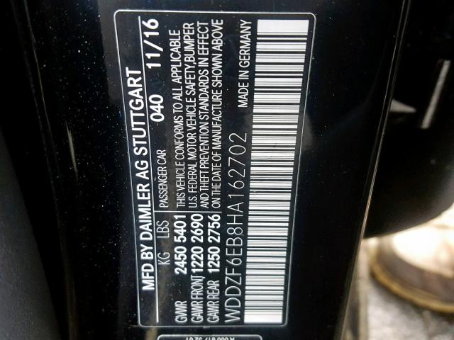 WDDZF6EB8HA162702 - 2017 MERCEDES-BENZ E 43 4MATI BLACK photo 10