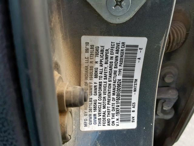 19XFA1F60BE009624 - 2011 HONDA CIVIC LX-S GRAY photo 10