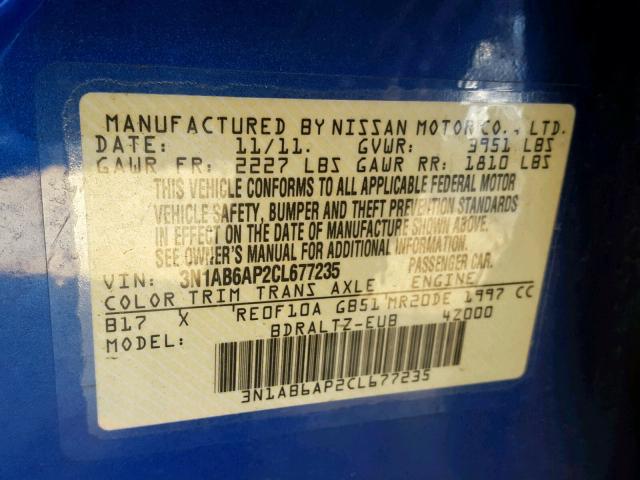 3N1AB6AP2CL677235 - 2012 NISSAN SENTRA 2.0 BLUE photo 10