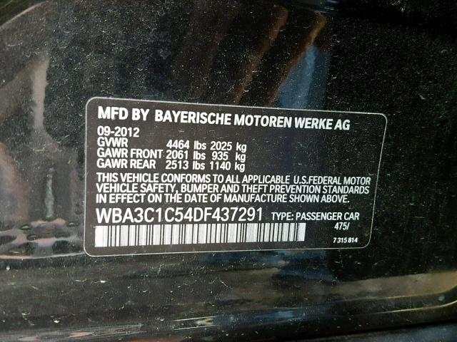 WBA3C1C54DF437291 - 2013 BMW 328 I SULE BLACK photo 10