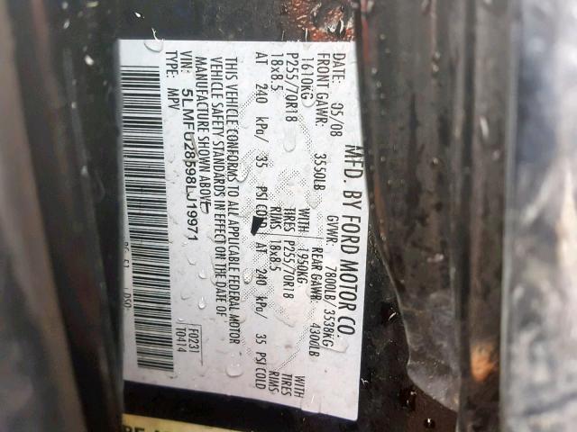 5LMFU28598LJ19971 - 2008 LINCOLN NAVIGATOR BLACK photo 10