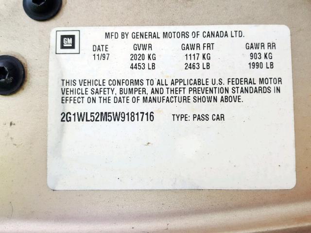 2G1WL52M5W9181716 - 1998 CHEVROLET LUMINA BAS თაფლისფერი ფოტო 10