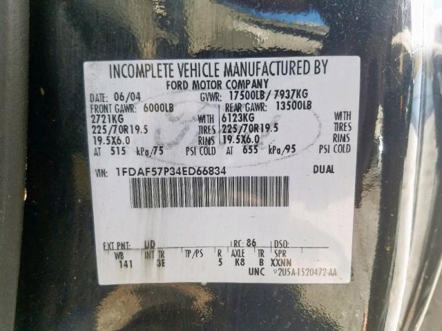 1FDAF57P34ED66834 - 2004 FORD F550 SUPER BLACK photo 10