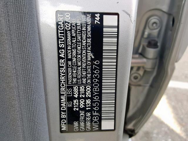 WDBJF65J6YB093676 - 2000 MERCEDES-BENZ E 320 SILVER photo 10