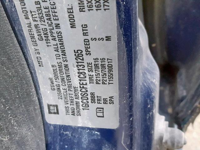 1GCDSCFE1C8131265 - 2012 CHEVROLET COLORADO L BLUE photo 10