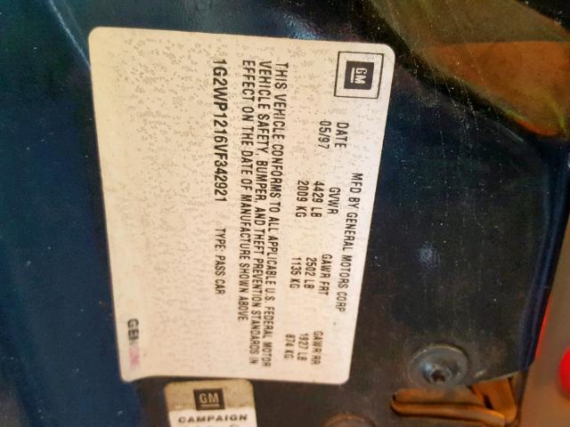 1G2WP1216VF342921 - 1997 PONTIAC GRAND PRIX BLACK photo 10