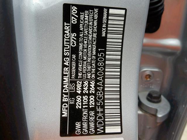 WDDHF5GB4AA068051 - 2010 MERCEDES-BENZ E 350 SILVER photo 10