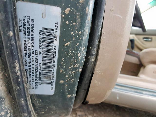 4S3BH665917644919 - 2001 SUBARU LEGACY OUT GREEN photo 10