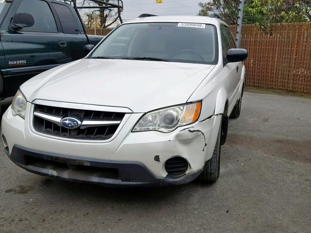 4S4BP60C697320649 - 2009 SUBARU OUTBACK WHITE photo 2