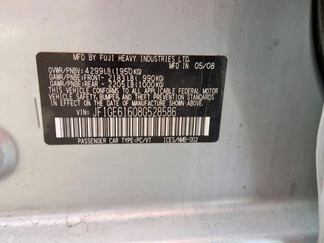 JF1GE61608G528586 - 2008 SUBARU IMPREZA 2. SILVER photo 10