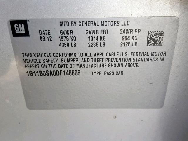 1G11B5SA0DF146606 - 2013 CHEVROLET MALIBU LS WHITE photo 10