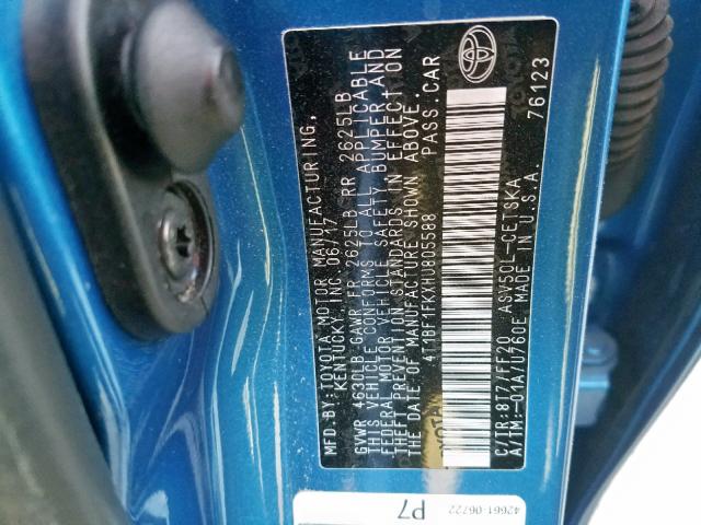 4T1BF1FKXHU805588 - 2017 TOYOTA CAMRY LE BLUE photo 10