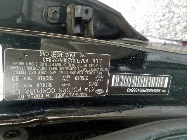 KNAFU4A29B5455843 - 2011 KIA FORTE EX BLACK photo 10