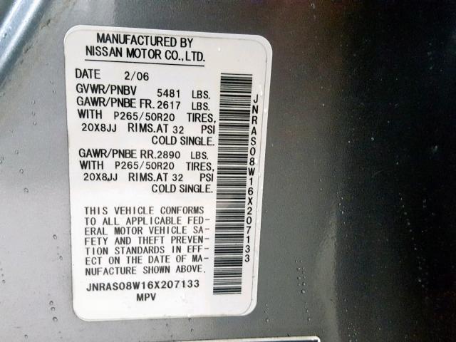 JNRAS08W16X207133 - 2006 INFINITI FX35 GRAY photo 10