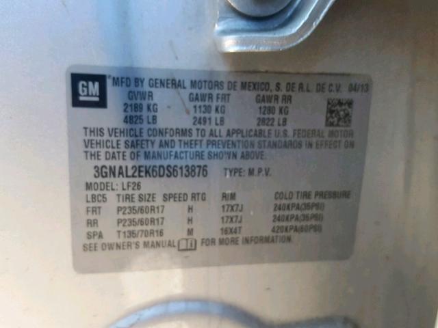 3GNAL2EK6DS613876 - 2013 CHEVROLET CAPTIVA LS 银色 照片 10