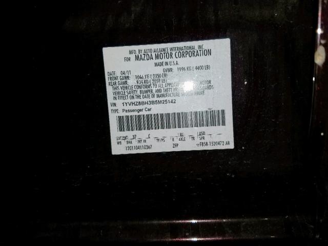 1YVHZ8BH3B5M25142 - 2011 MAZDA 6 I BLACK photo 10