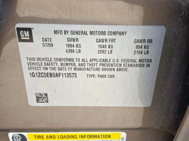 1G1ZC5EB0AF113573 - 2010 CHEVROLET MALIBU 1LT BROWN photo 10