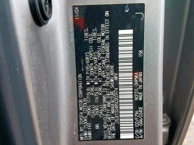 JTLKT324850203974 - 2005 TOYOTA SCION XB Boz foto 10