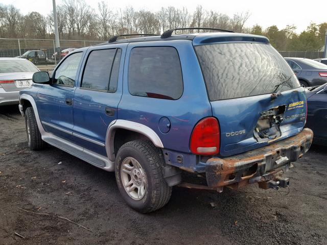 1D4HS58Z93F606916 - 2003 DODGE DURANGO SL BLUE photo 3