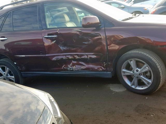 JTJHW31U682046269 - 2008 LEXUS RX 400H MAROON photo 9