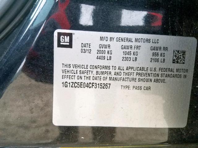 1G1ZC5E04CF315267 - 2012 CHEVROLET MALIBU 1LT BLACK photo 10