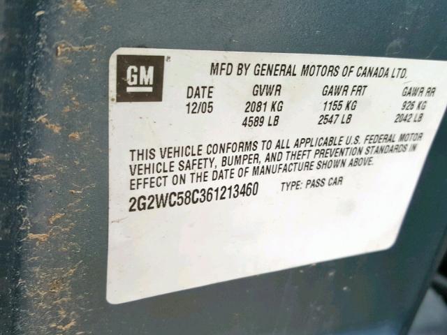 2G2WC58C361213460 - 2006 PONTIAC GRAND PRIX GRAY photo 10