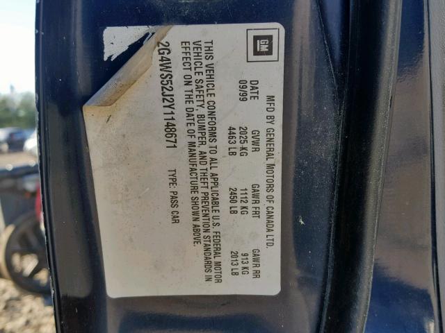 2G4WS52J2Y1148671 - 2000 BUICK CENTURY CU BLUE photo 10