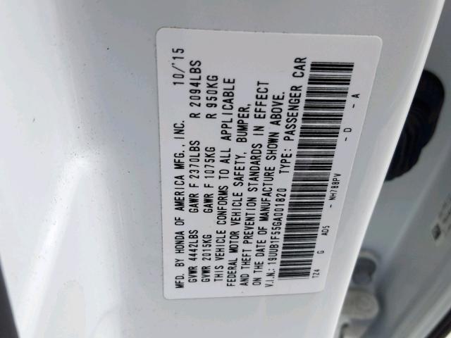 19UUB1F55GA001820 - 2016 ACURA TLX TECH WHITE photo 10