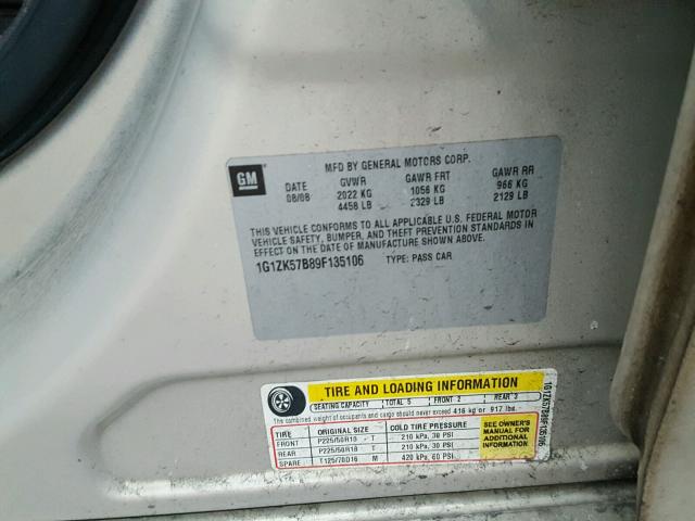 1G1ZK57B89F135106 - 2009 CHEVROLET MALIBU LTZ 金色 照片 10