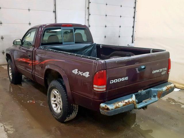 1D7GG16K64S559996 - 2004 DODGE DAKOTA SXT MAROON photo 3