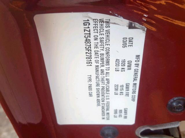 1G1ZT54875F278161 - 2005 CHEVROLET MALIBU LS Tünd qırmızı foto 10