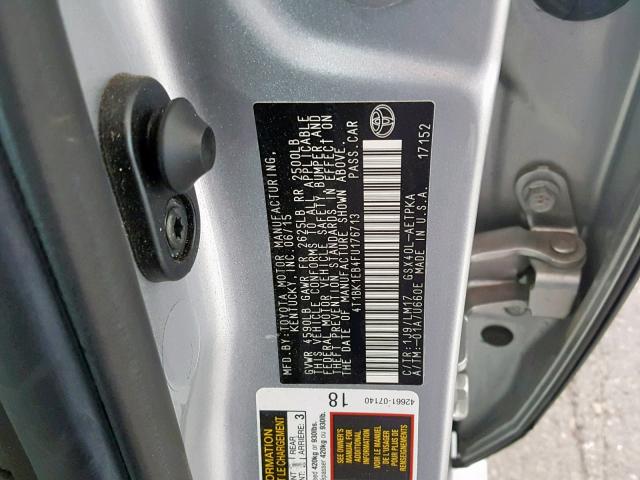 4T1BK1EB4FU176713 - 2015 TOYOTA AVALON XLE SILVER photo 10