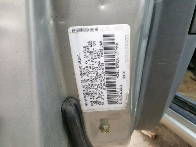 4T1BG22K01U858718 - 2001 TOYOTA CAMRY SILVER photo 10