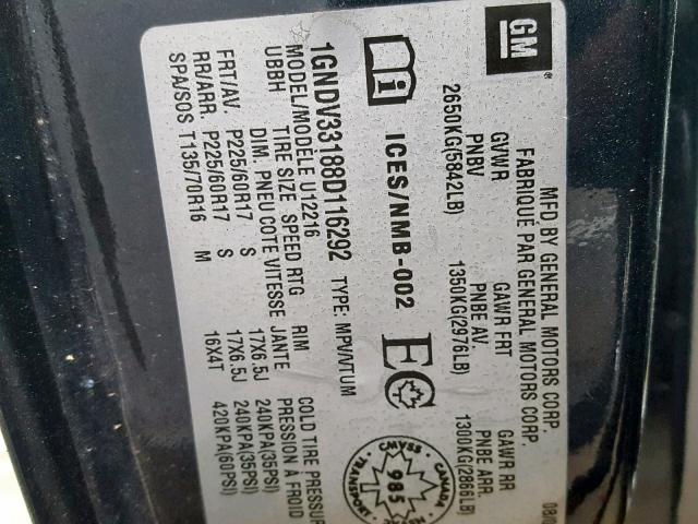 1GNDV33188D116292 - 2008 CHEVROLET UPLANDER L Boz foto 10