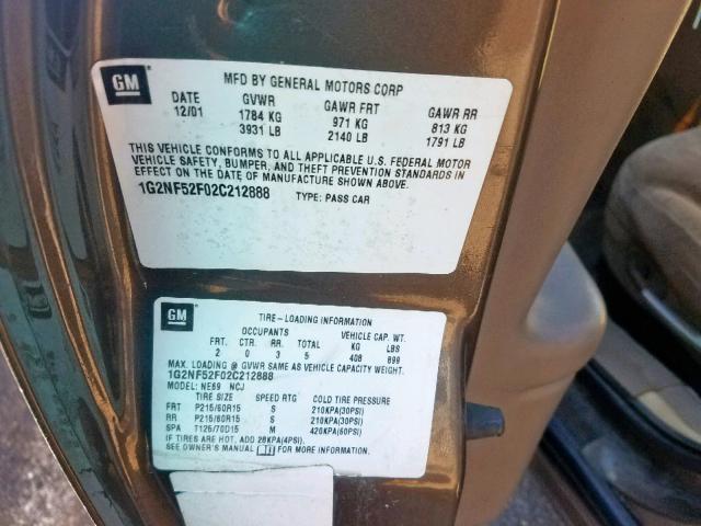 1G2NF52F02C212888 - 2002 PONTIAC GRAND AM S GRAY photo 10