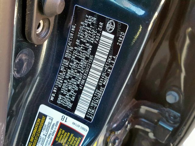 4T1BK1EB2GU231595 - 2016 TOYOTA AVALON XLE CHARCOAL photo 10