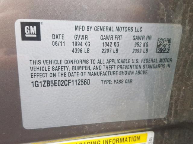 1G1ZB5E02CF112560 - 2012 CHEVROLET MALIBU LS 棕色 照片 10