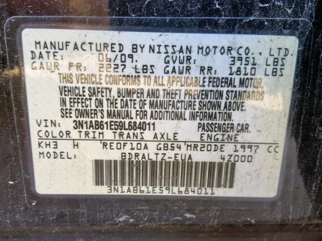 3N1AB61E59L684011 - 2009 NISSAN SENTRA 2.0 BLACK photo 10