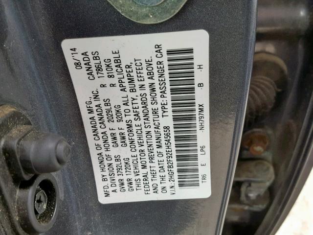 2HGFB2F92EH545658 - 2014 HONDA CIVIC EXL SILVER photo 10