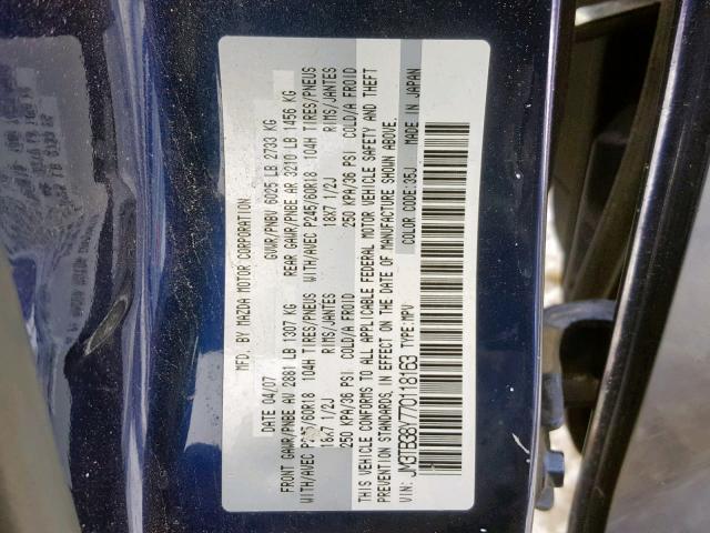 JM3TB38Y770118163 - 2007 MAZDA CX-9 BLUE photo 10