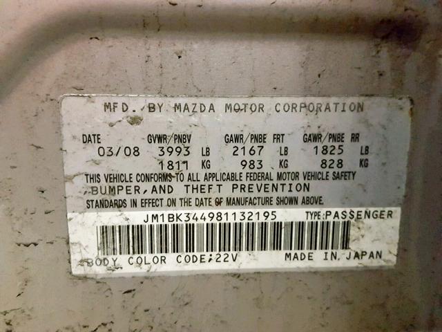 JM1BK344981132195 - 2008 MAZDA 3 HATCHBAC SILVER photo 10