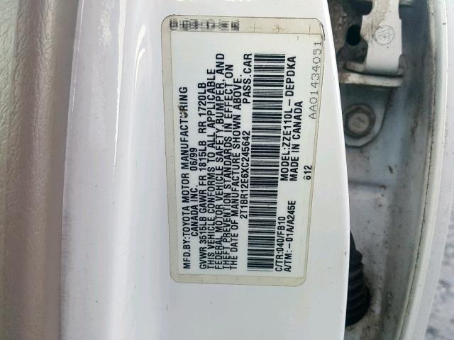 2T1BR12E6XC245642 - 1999 TOYOTA COROLLA VE WHITE photo 10