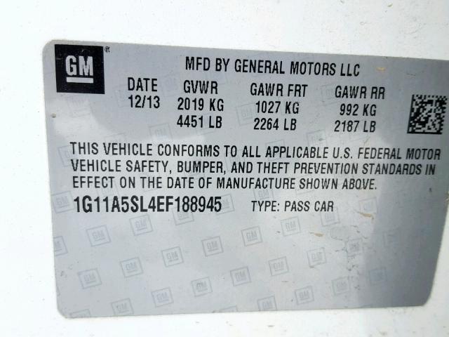 1G11A5SL4EF188945 - 2014 CHEVROLET MALIBU LS WHITE photo 10