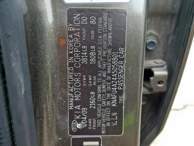 KNAFU4A24A5058801 - 2010 KIA FORTE EX BROWN photo 10