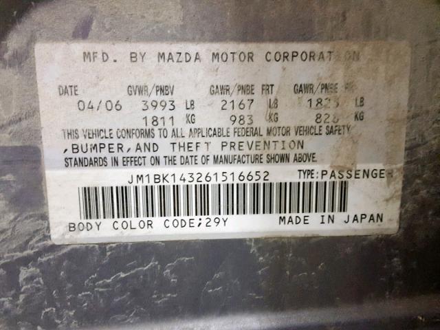 JM1BK143261516652 - 2006 MAZDA 3 HATCHBAC GRAY photo 10