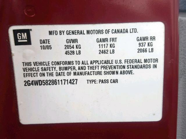 2G4WD582861171427 - 2006 BUICK LACROSSE C RED photo 10