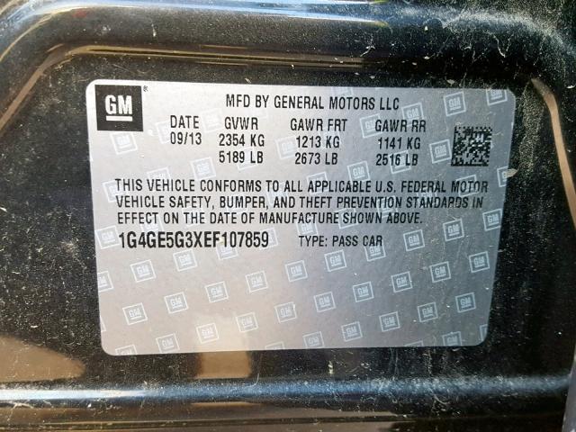 1G4GE5G3XEF107859 - 2014 BUICK LACROSSE P CHARCOAL photo 10